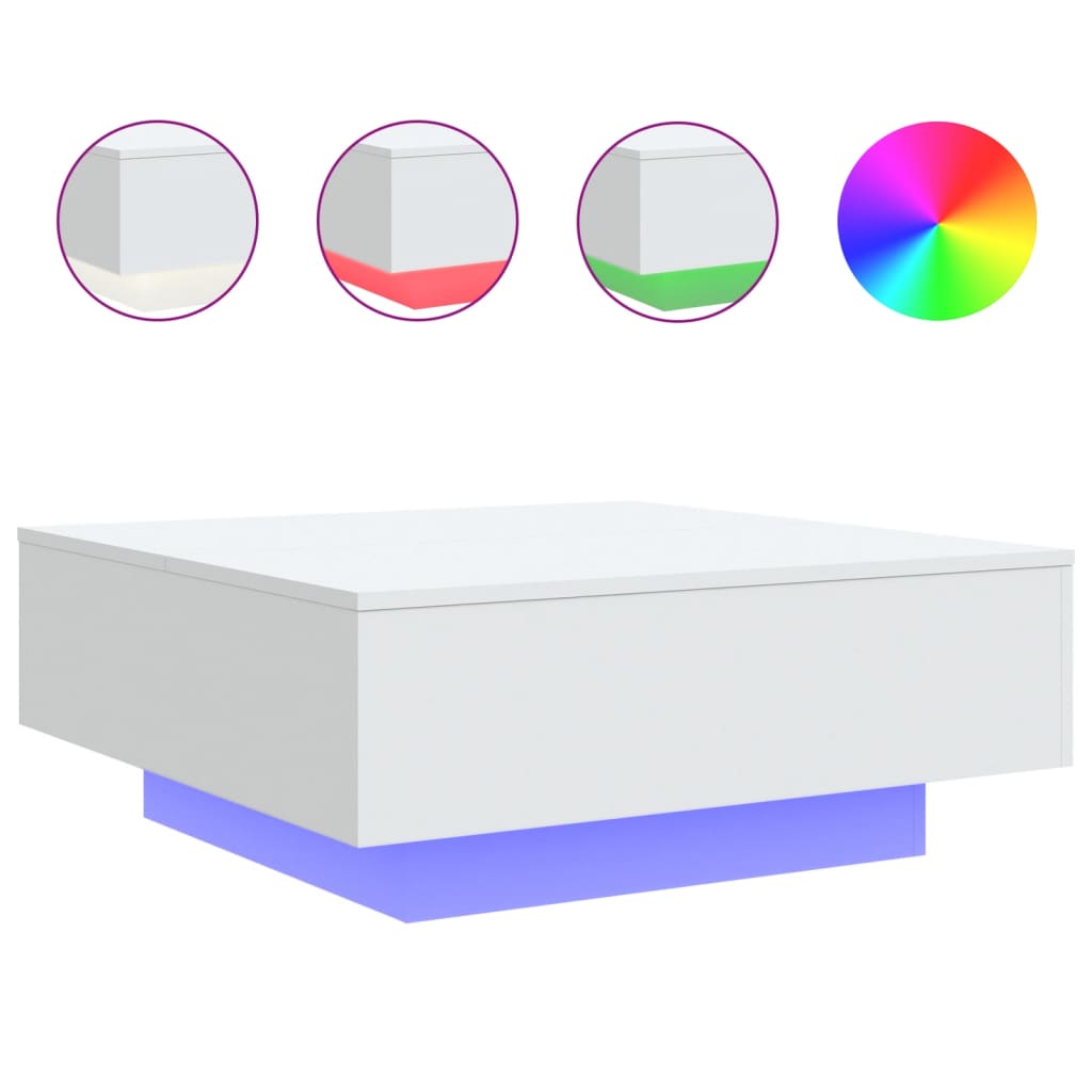 vidaXL Coffee Table with LED Lights White 80x80x31 cm 2