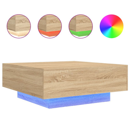 vidaXL Coffee Table with LED Lights Sonoma Oak 80x80x31 cm 2