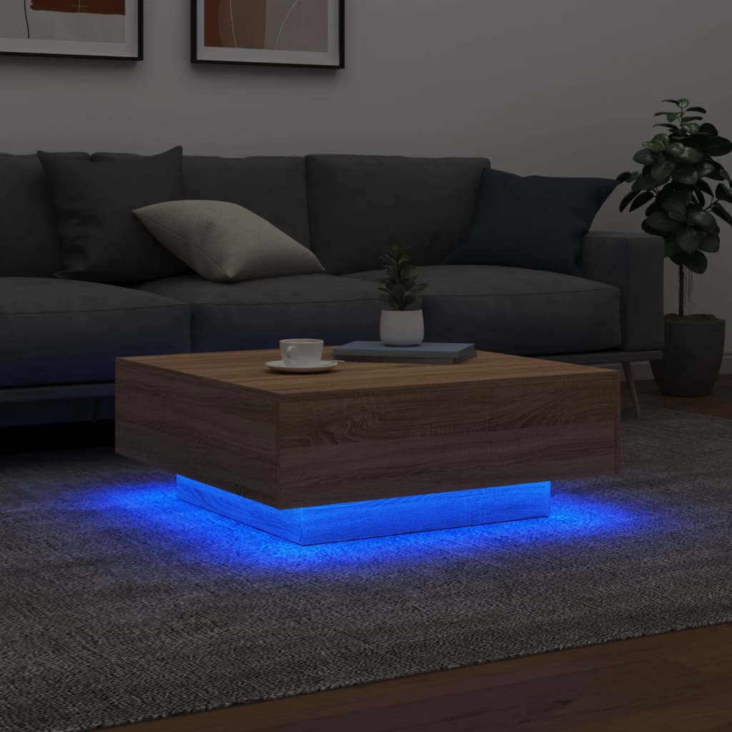 vidaXL Coffee Table with LED Lights Sonoma Oak 80x80x31 cm 4