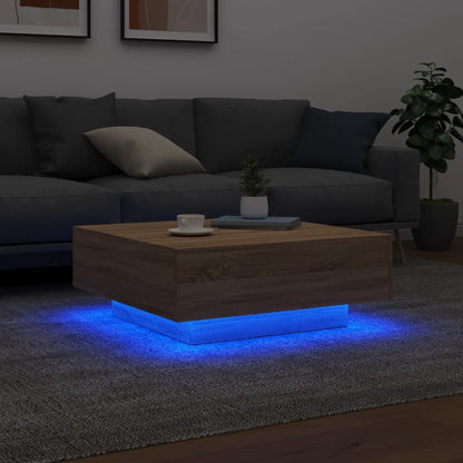 vidaXL Coffee Table with LED Lights Sonoma Oak 80x80x31 cm 4