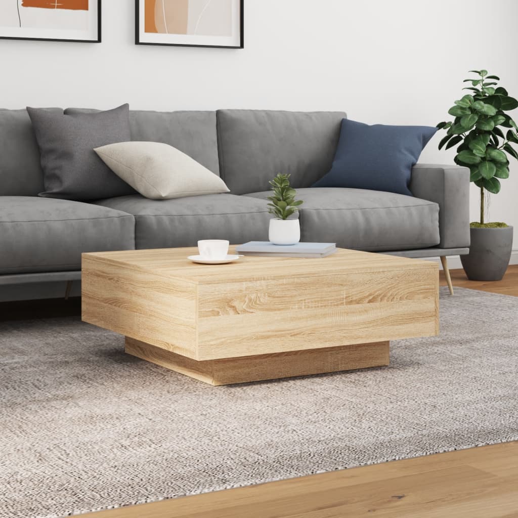 vidaXL Coffee Table with LED Lights Sonoma Oak 80x80x31 cm 5