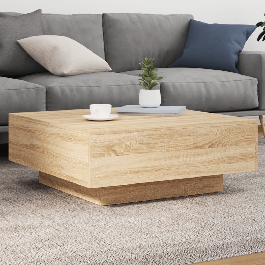 vidaXL Coffee Table with LED Lights Sonoma Oak 80x80x31 cm 1