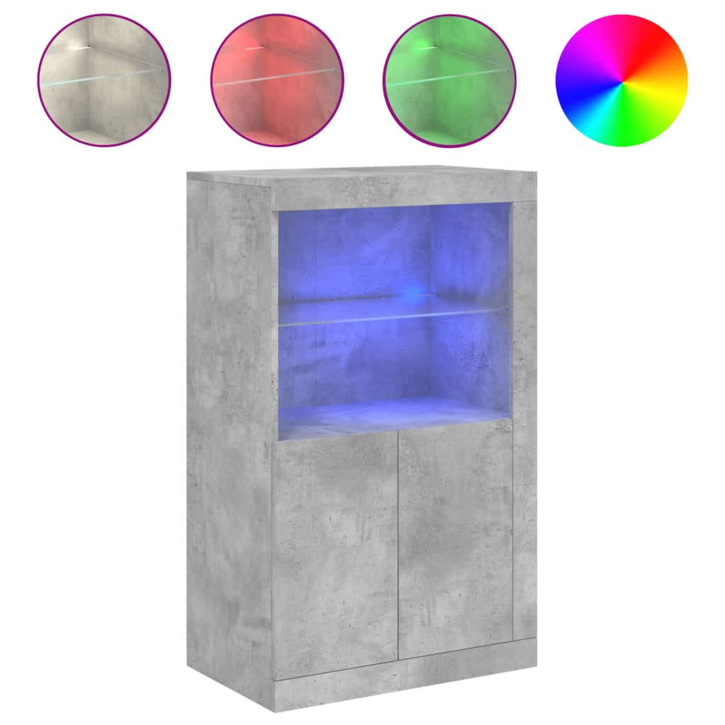 vidaXL Side Cabinet with LED Lights Concrete Grey Engineered Wood 2