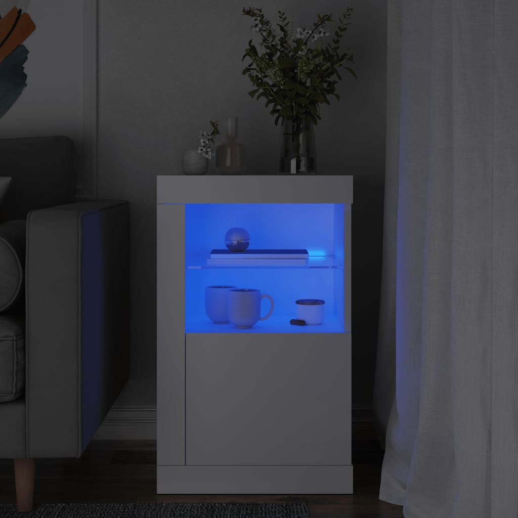 vidaXL Side Cabinet with LED Lights White Engineered Wood 1