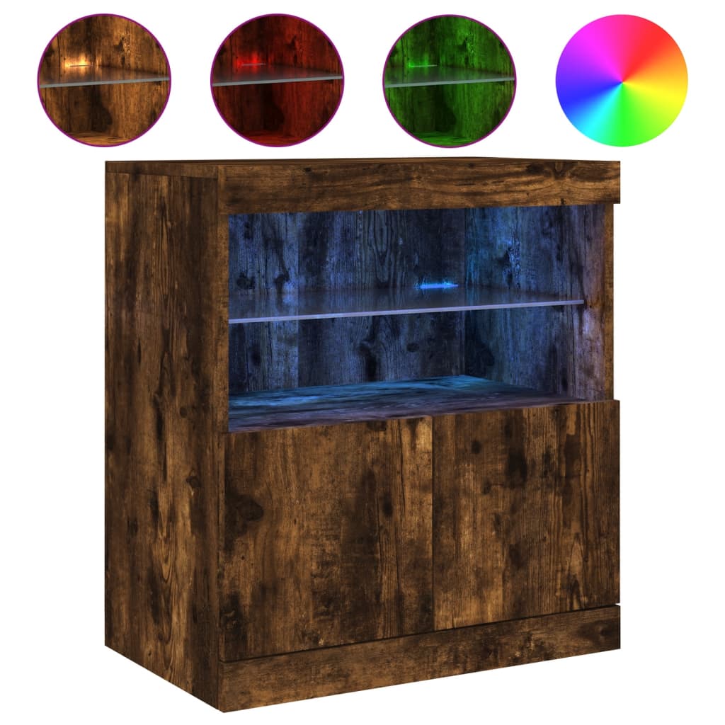 Sideboard with LED Lights 60x37x67 cm Smoked oak