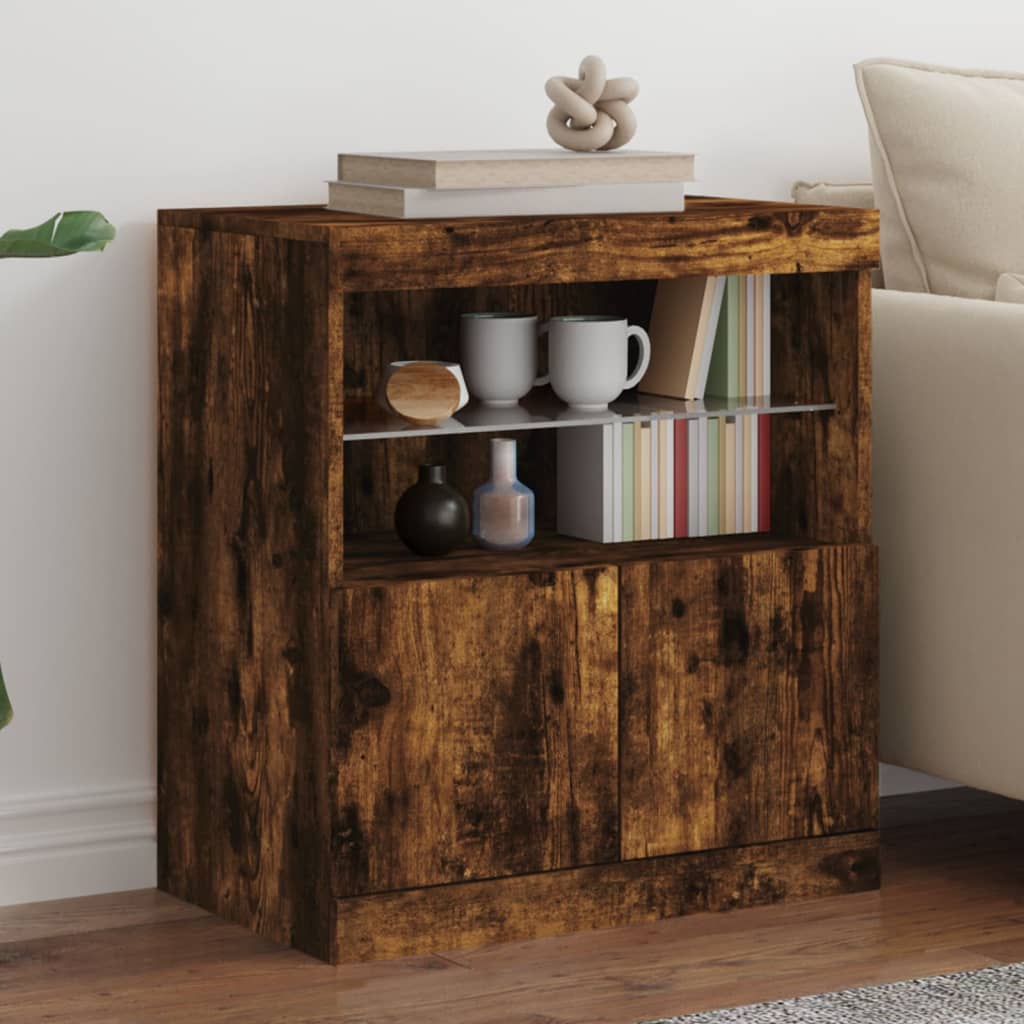vidaXL Sideboard with LED Lights Smoked Oak 60x37x67 cm 1