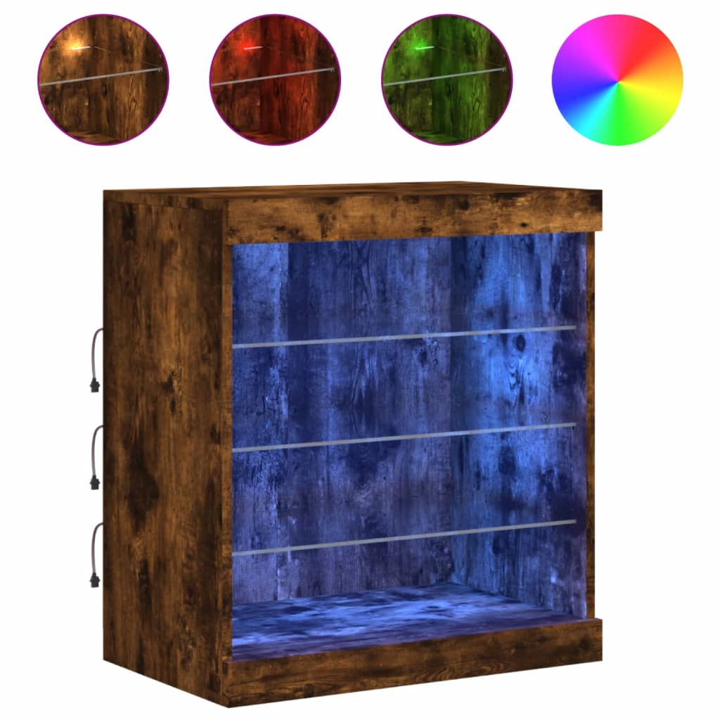 vidaXL Sideboard with LED Lights Smoked Oak 60.5x37x67 cm 2