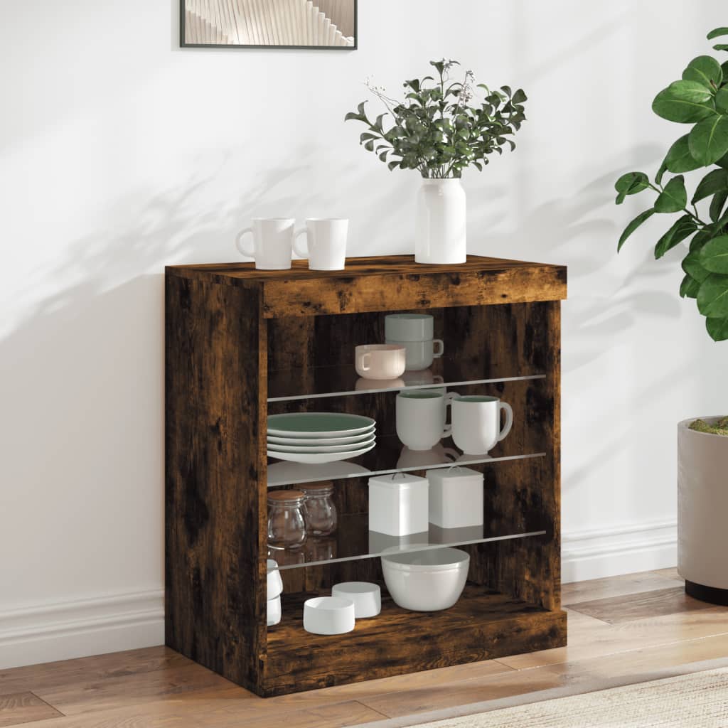 vidaXL Sideboard with LED Lights Smoked Oak 60.5x37x67 cm 1