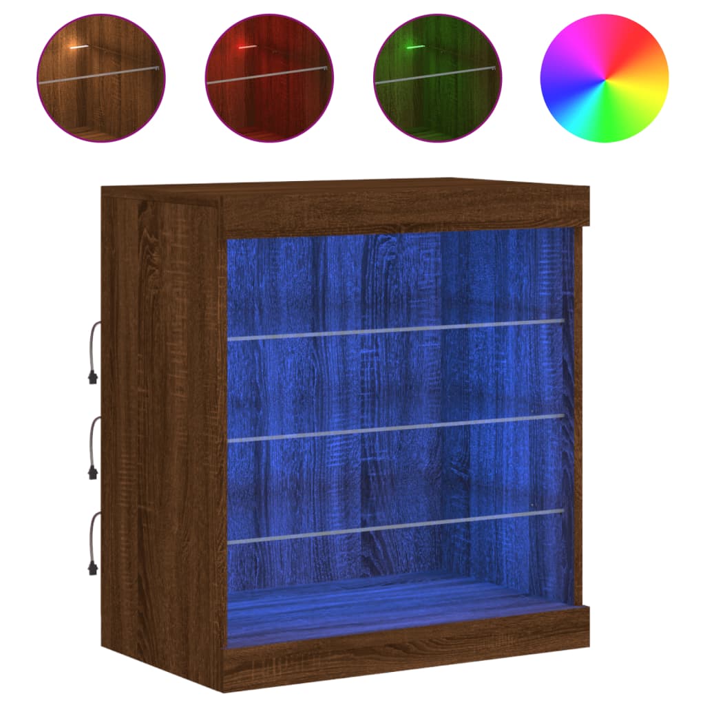 vidaXL Sideboard with LED Lights Brown Oak 60.5x37x67 cm 2