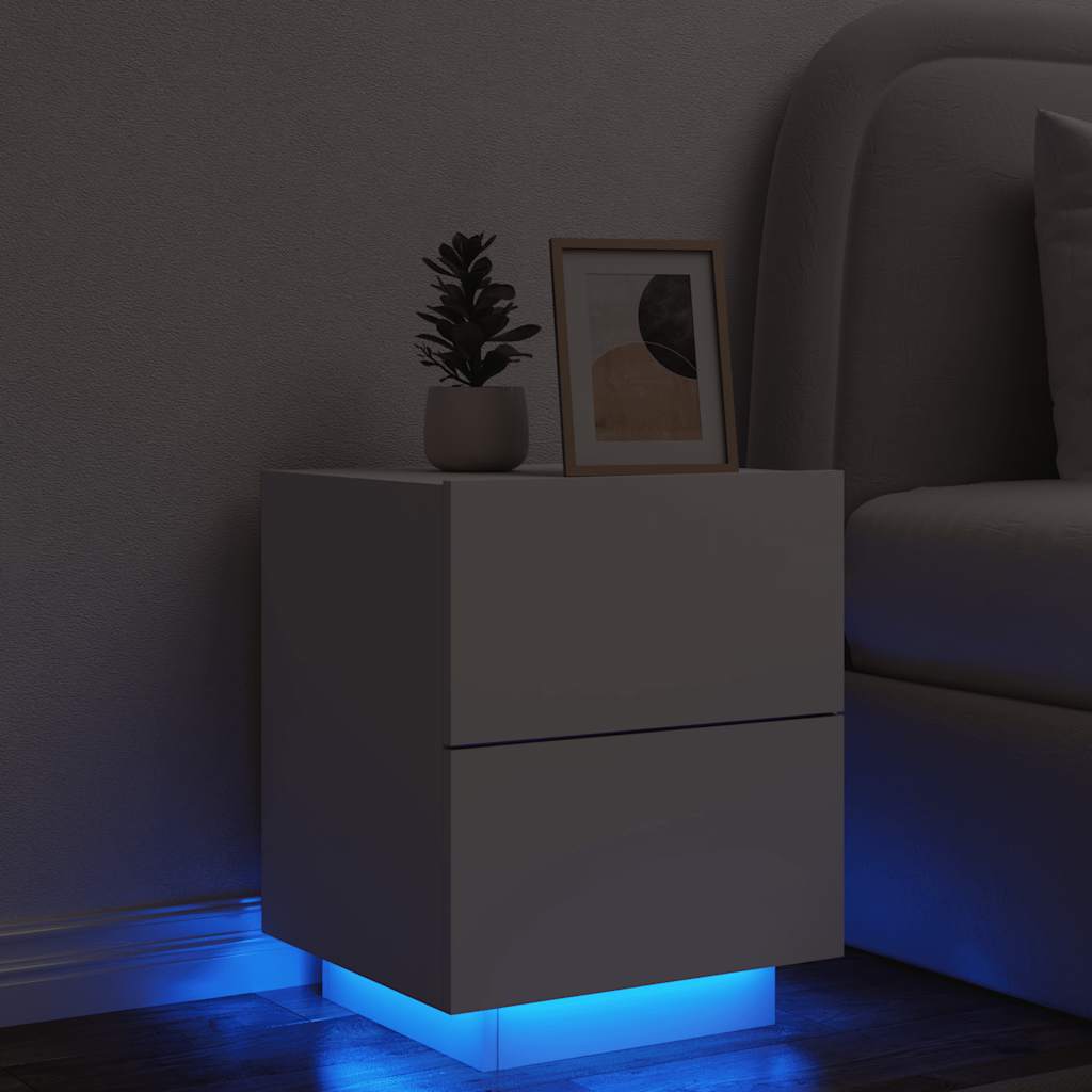 vidaXL Bedside Cabinet with LED Lights Engineered Wood