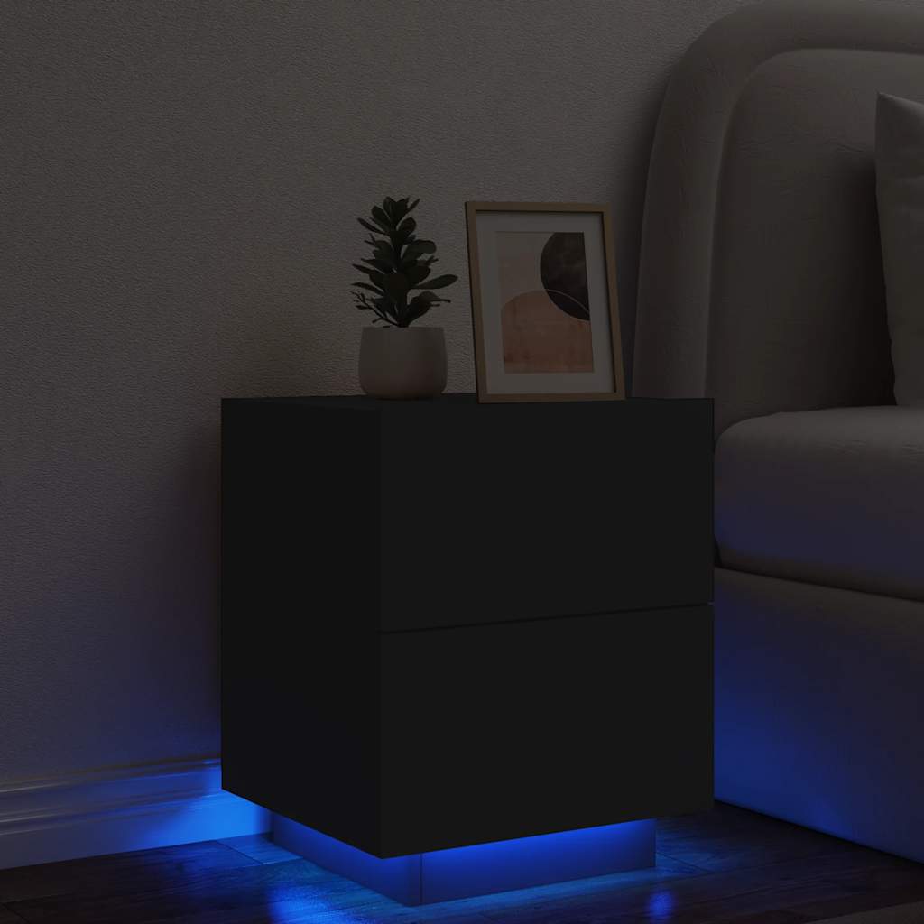 vidaXL Bedside Cabinet with LED Lights Engineered Wood