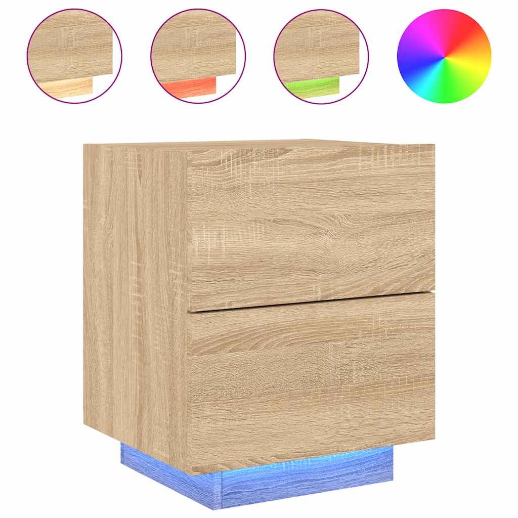 vidaXL Bedside Cabinet with LED Lights Sonoma Oak Engineered Wood 2