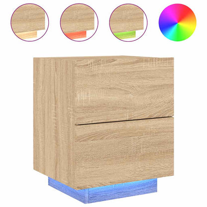vidaXL Bedside Cabinet with LED Lights Sonoma Oak Engineered Wood 2