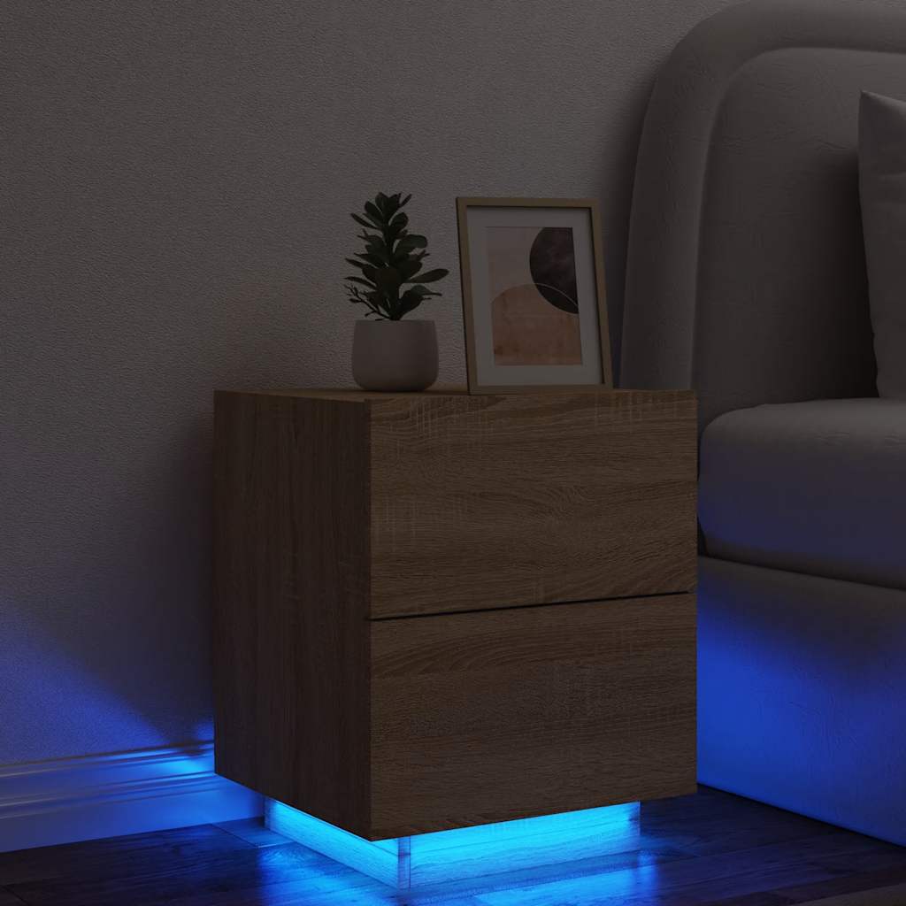 vidaXL Bedside Cabinet with LED Lights Sonoma Oak Engineered Wood 1