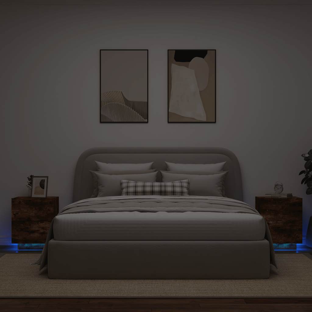 vidaXL Bedside Cabinet with LED Lights Engineered Wood