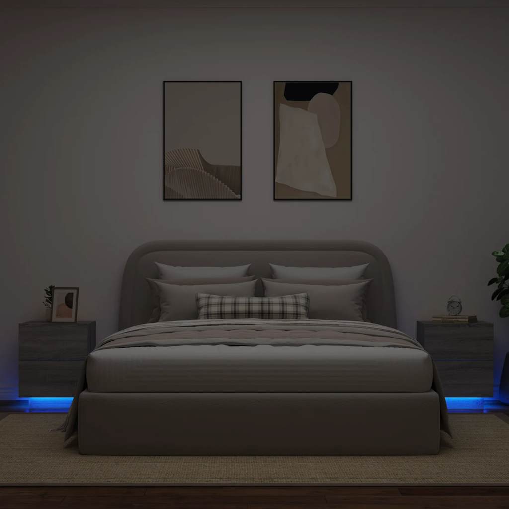 vidaXL Bedside Cabinet with LED Lights Engineered Wood