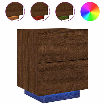 vidaXL Bedside Cabinet with LED Lights Brown Oak Engineered Wood 2