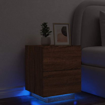 vidaXL Bedside Cabinet with LED Lights Brown Oak Engineered Wood 1