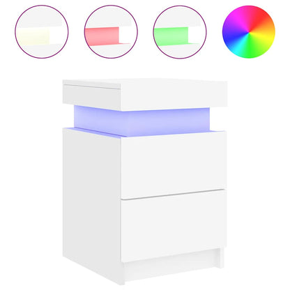 vidaXL Bedside Cabinet with LED Lights White 35x39x55 cm 2