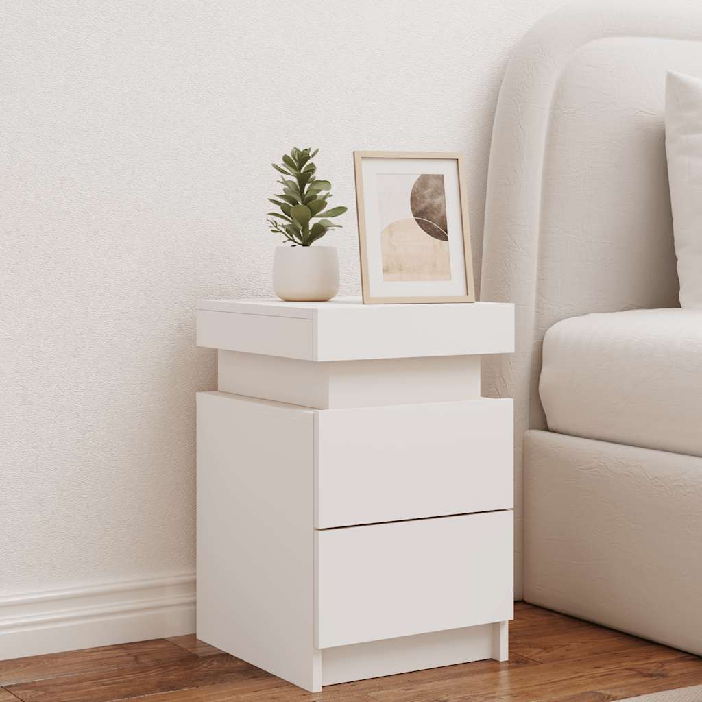 vidaXL Bedside Cabinet with LED Lights White 35x39x55 cm 3