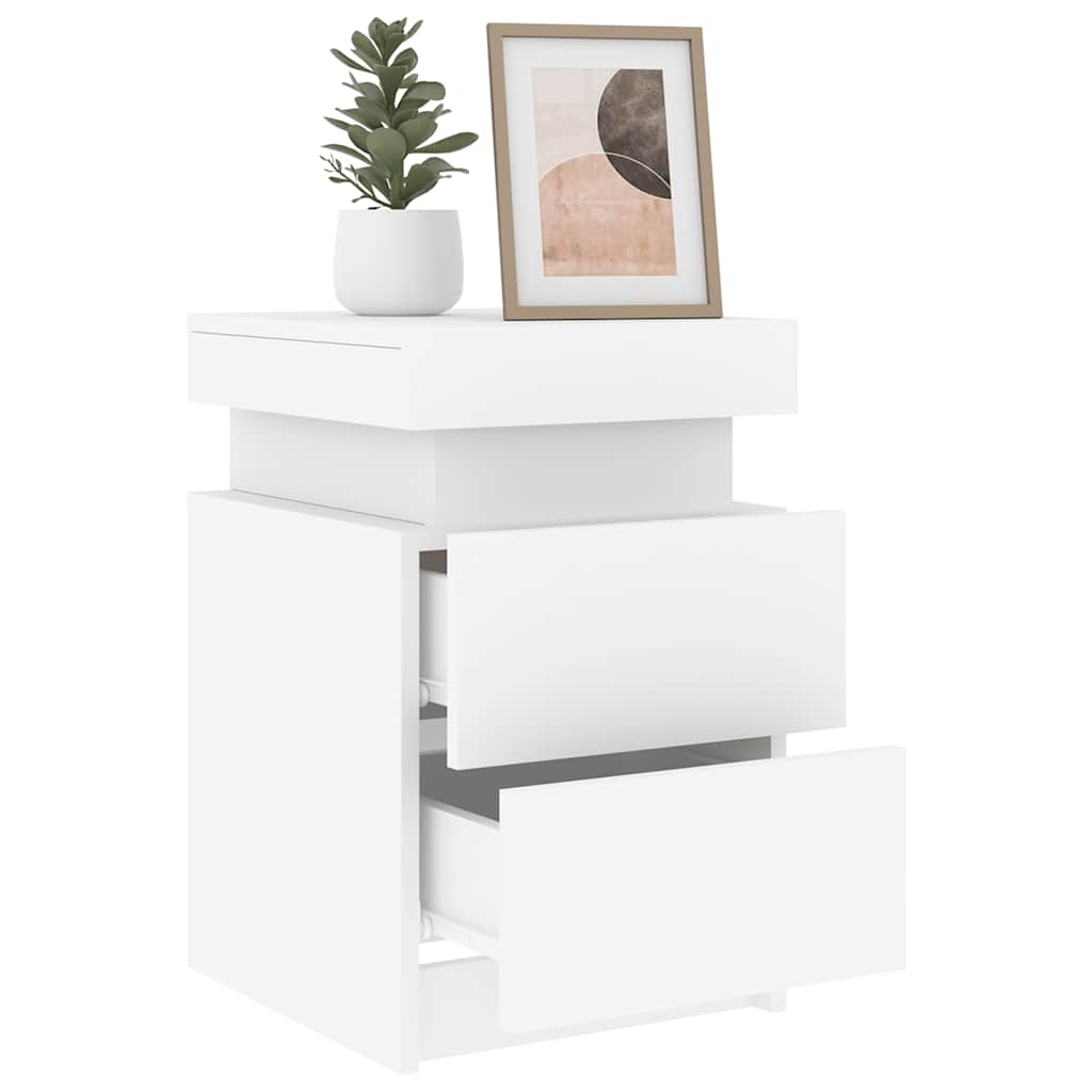 Bedside Cabinet with LED Lights 35x39x55 cm White