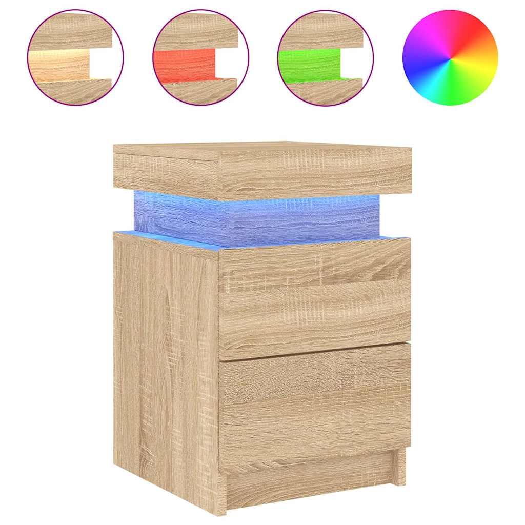vidaXL Bedside Cabinet with LED Lights Sonoma Oak 35x39x55 cm 2