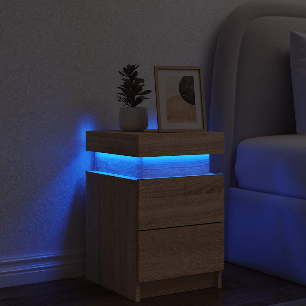 vidaXL Bedside Cabinet with LED Lights Sonoma Oak 35x39x55 cm 4