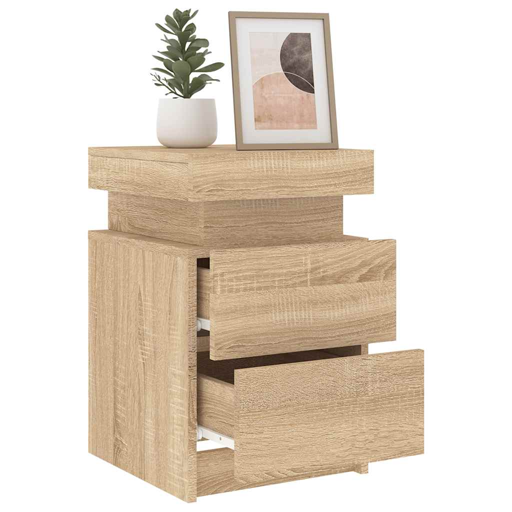 Bedside Cabinet with LED Lights 35x39x55 cm Sonoma oak