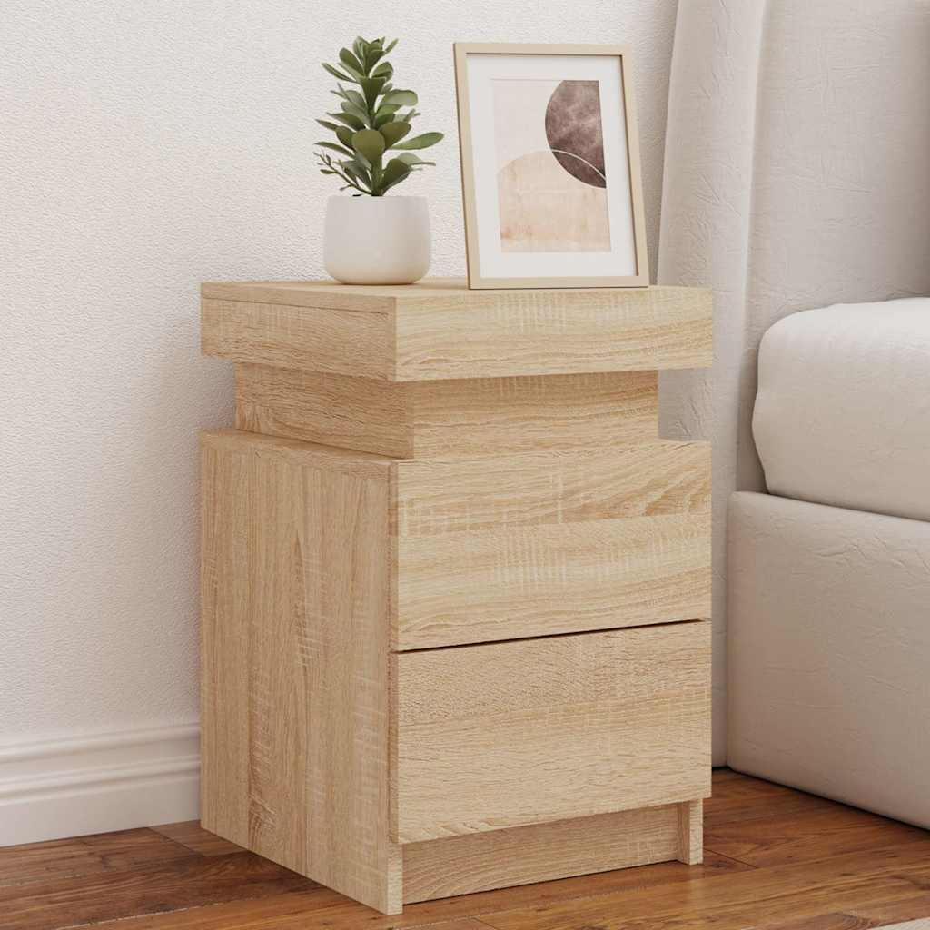 vidaXL Bedside Cabinet with LED Lights Sonoma Oak 35x39x55 cm 1
