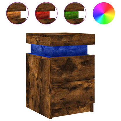 vidaXL Bedside Cabinet with LED Lights Smoked Oak 35x39x55 cm 2