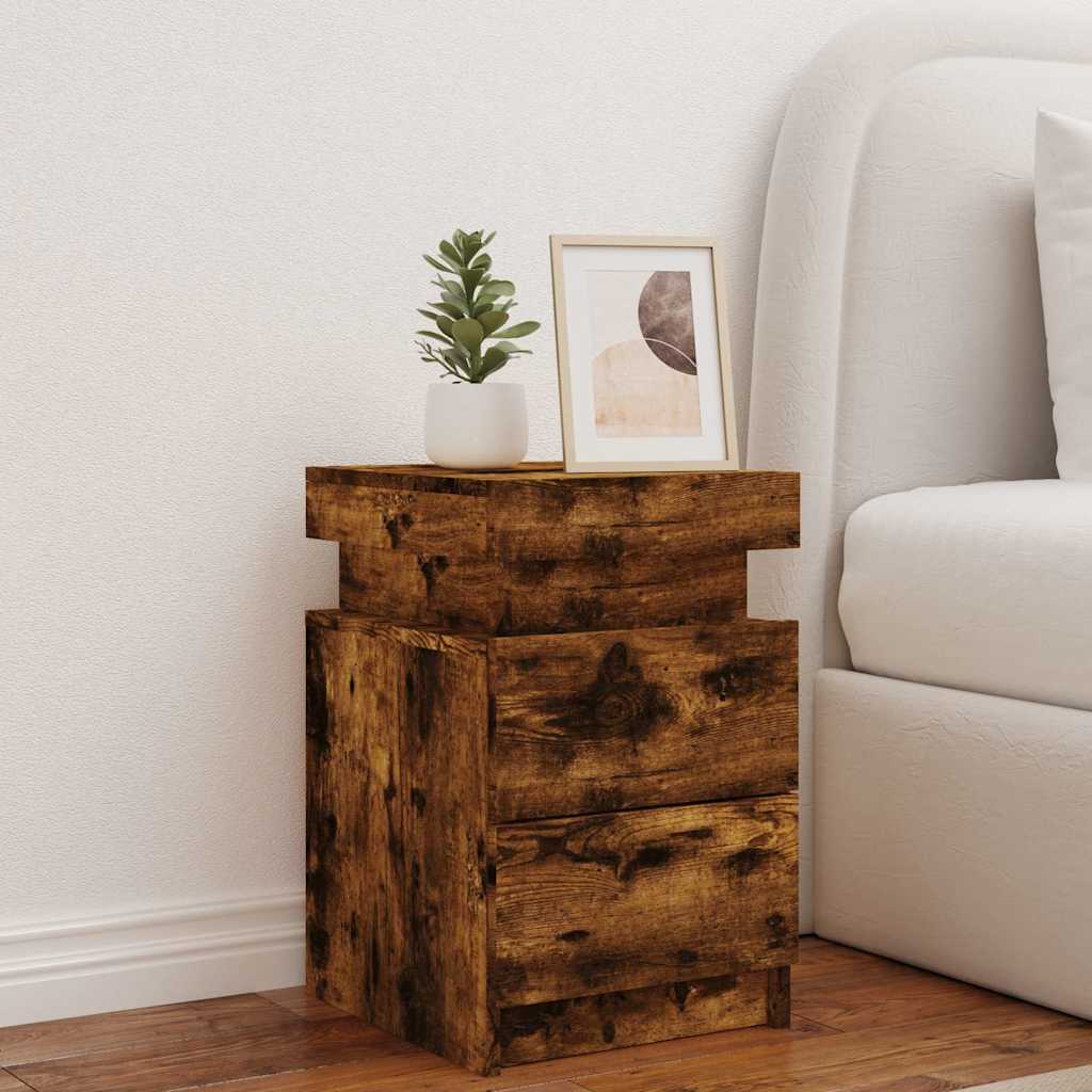 vidaXL Bedside Cabinet with LED Lights Smoked Oak 35x39x55 cm 3