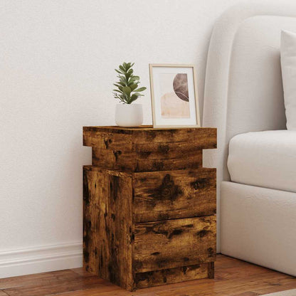 vidaXL Bedside Cabinet with LED Lights Smoked Oak 35x39x55 cm 3