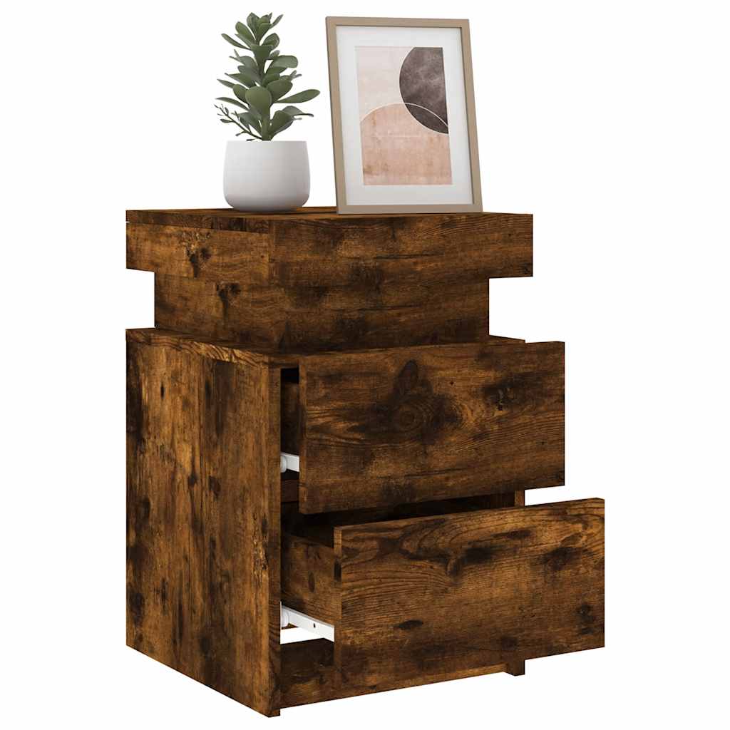 Bedside Cabinet with LED Lights 35x39x55 cm Smoked oak