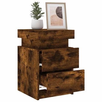 Bedside Cabinet with LED Lights 35x39x55 cm Smoked oak