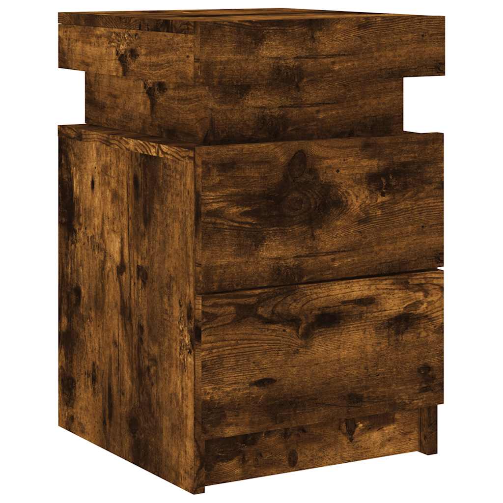 vidaXL Bedside Cabinet with LED Lights Smoked Oak 35x39x55 cm 5