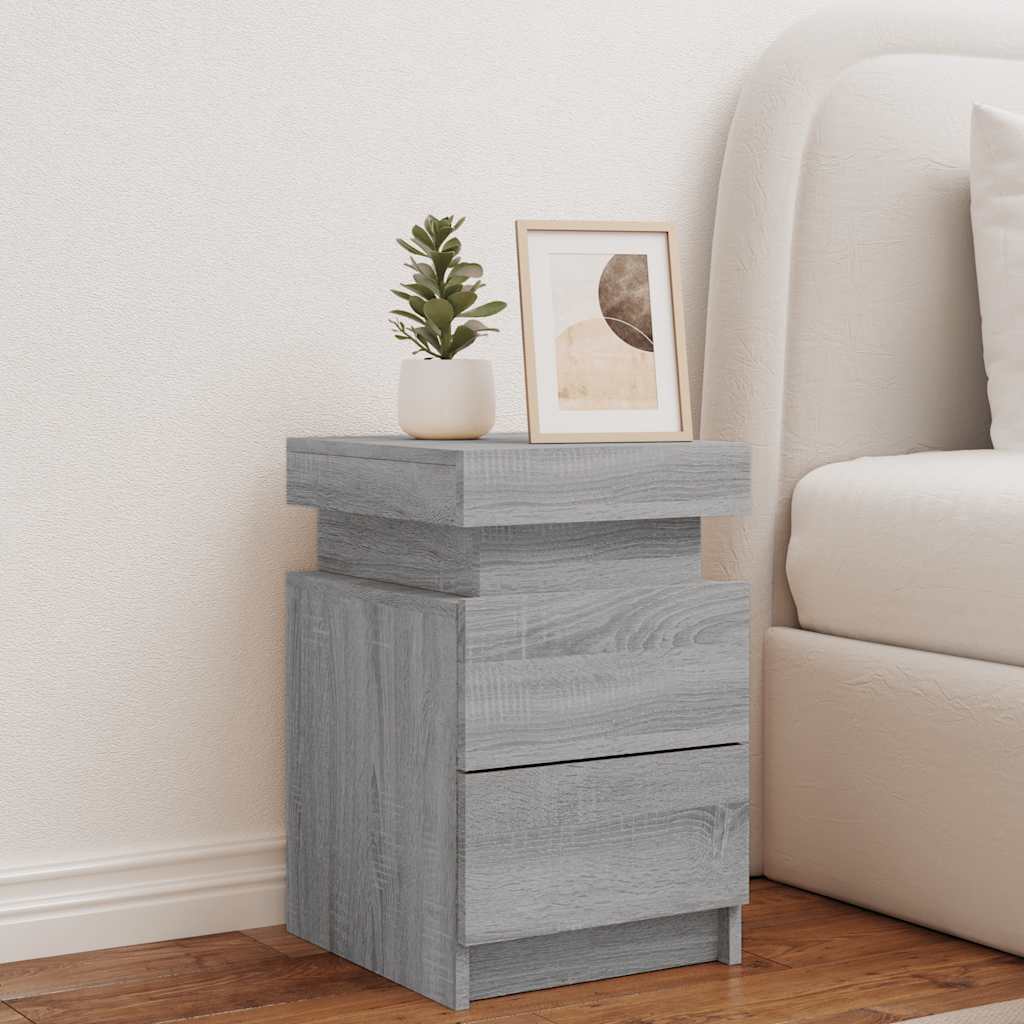 vidaXL Bedside Cabinet with LED Lights Grey Sonoma 35x39x55 cm 3