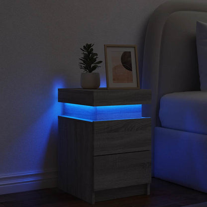 vidaXL Bedside Cabinet with LED Lights Grey Sonoma 35x39x55 cm 4