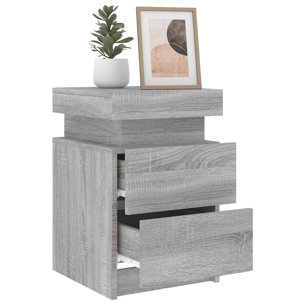 Bedside Cabinet with LED Lights 35x39x55 cm Grey sonoma