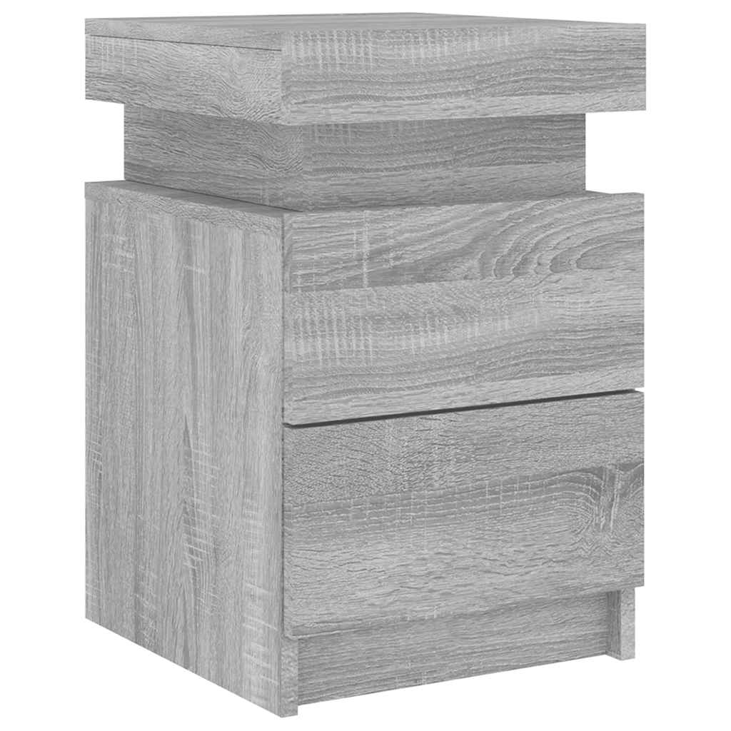 vidaXL Bedside Cabinet with LED Lights Grey Sonoma 35x39x55 cm 5