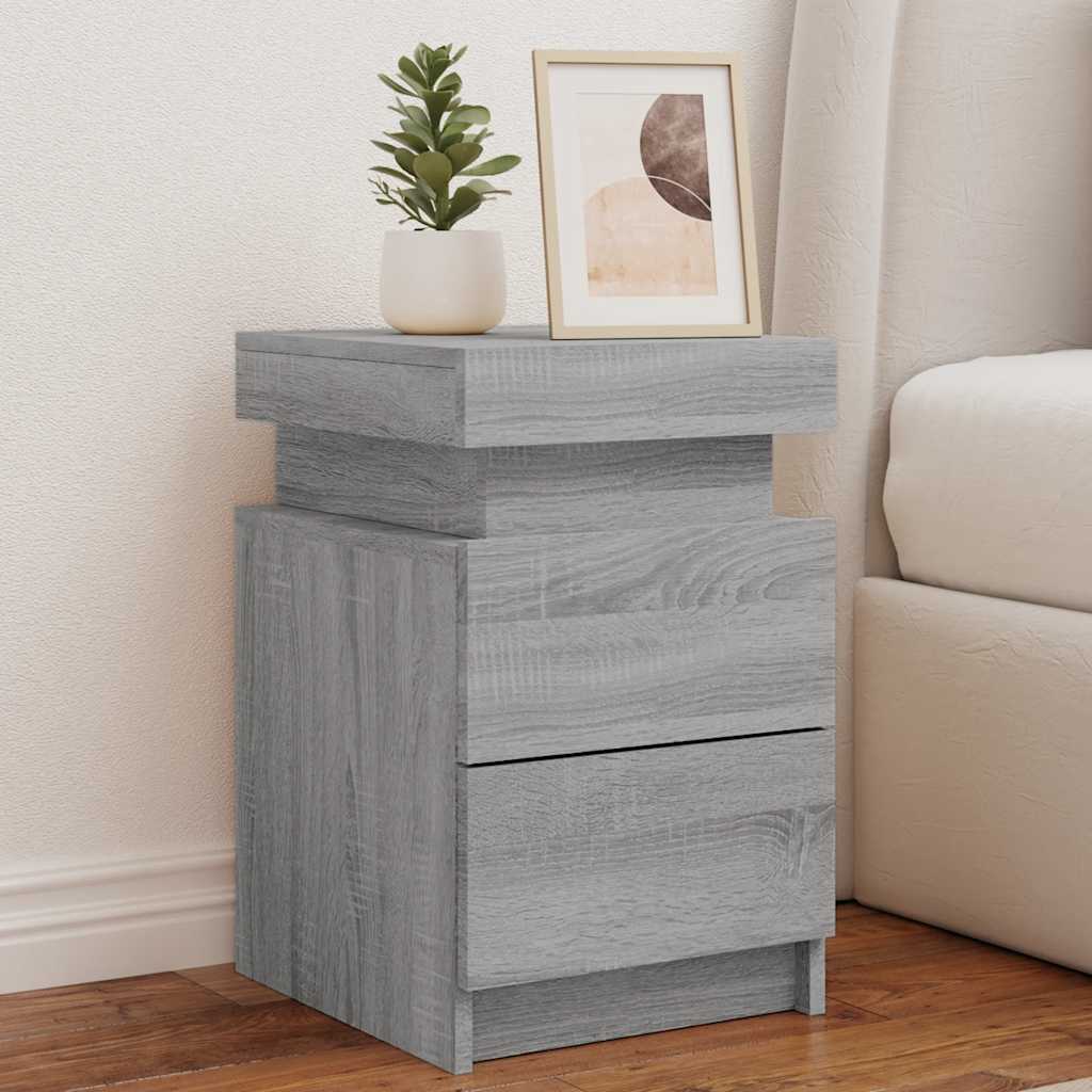 vidaXL Bedside Cabinet with LED Lights Grey Sonoma 35x39x55 cm 1