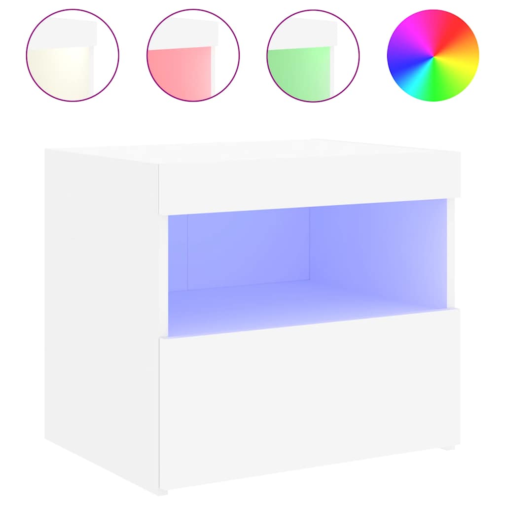 vidaXL Bedside Cabinet with LED Lights White 50x40x45 cm 2
