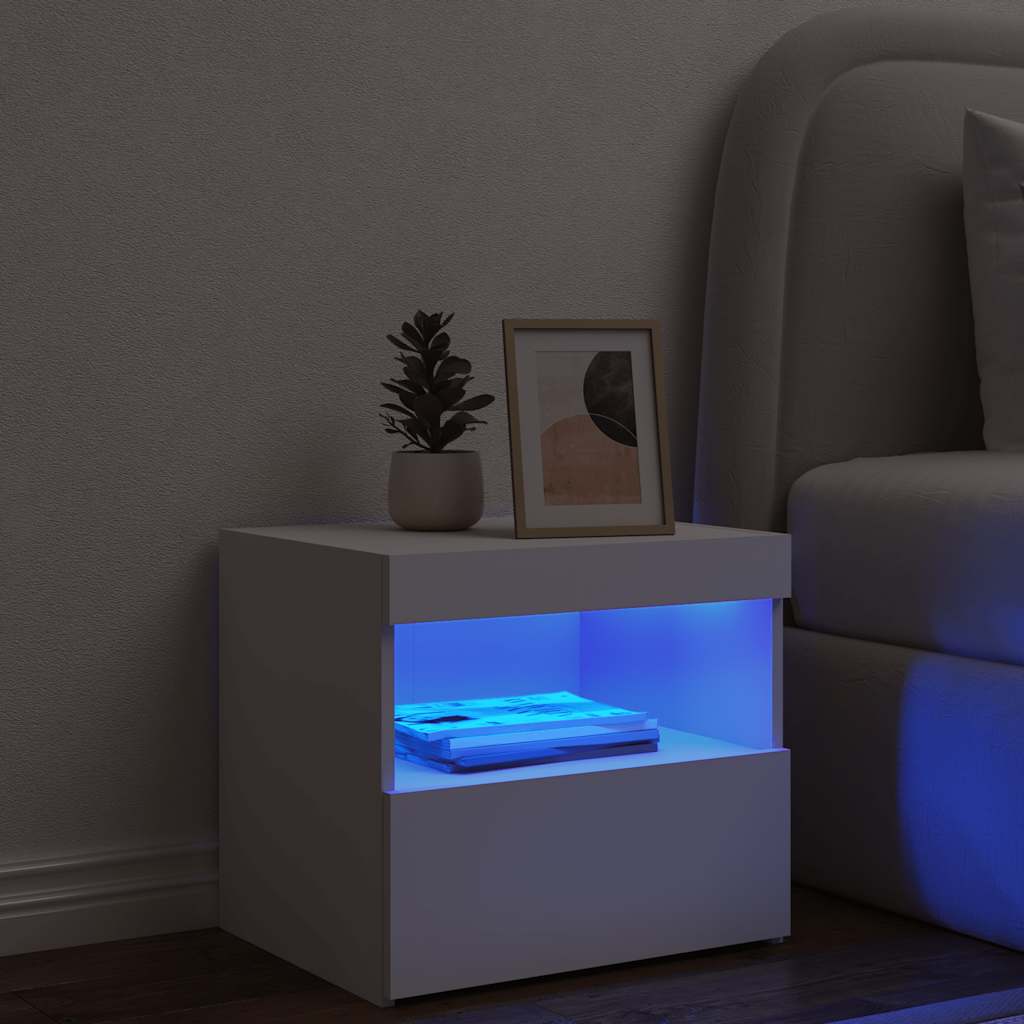 vidaXL Bedside Cabinet with LED Lights White 50x40x45 cm 4