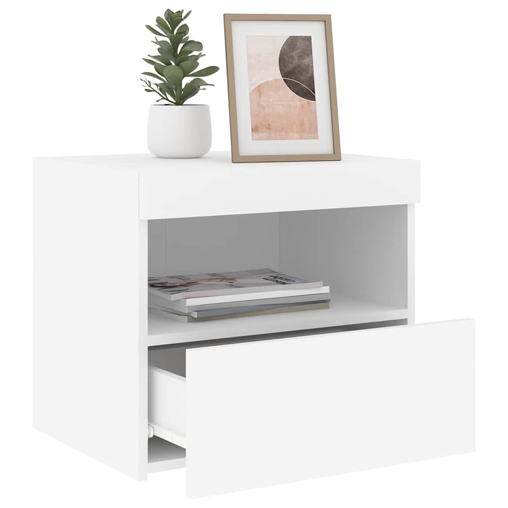 vidaXL Bedside Cabinet with LED Lights White 50x40x45 cm 5