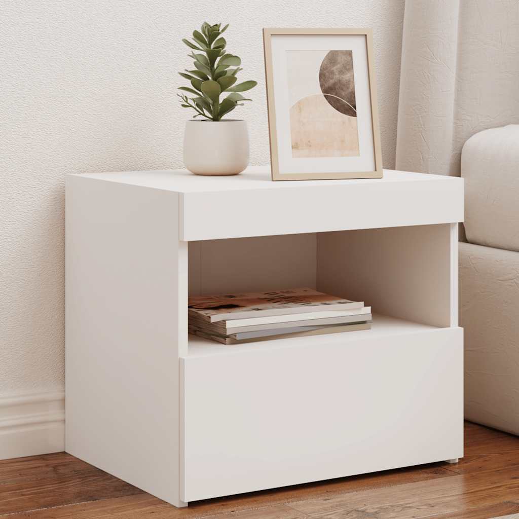 vidaXL Bedside Cabinet with LED Lights White 50x40x45 cm 1