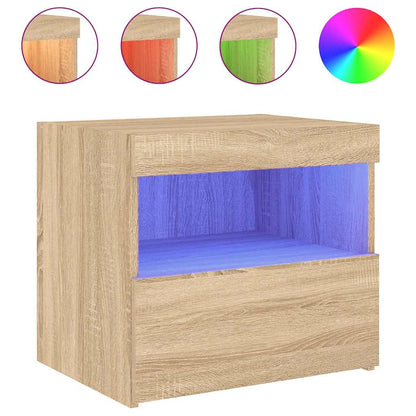 vidaXL Bedside Cabinet with LED Lights Sonoma Oak 50x40x45 cm 2