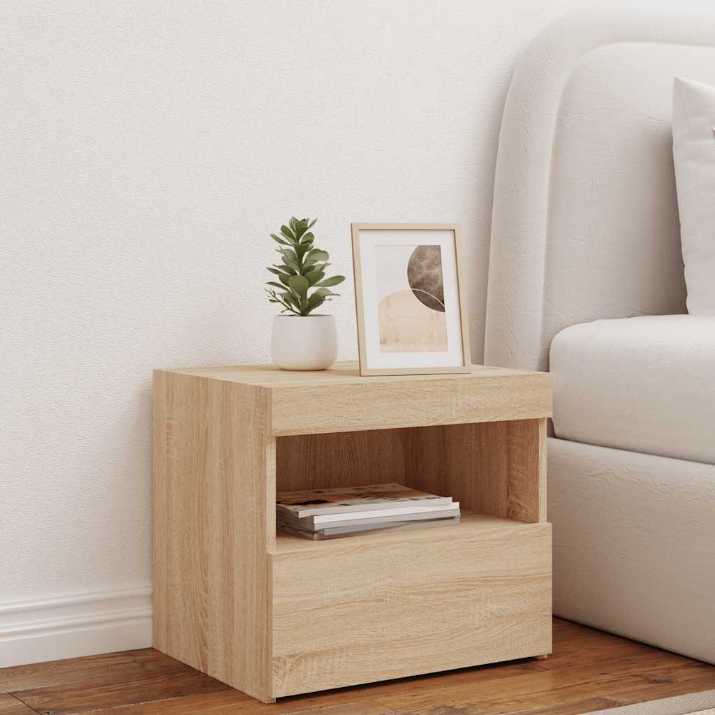 vidaXL Bedside Cabinet with LED Lights Sonoma Oak 50x40x45 cm 3