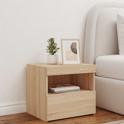 vidaXL Bedside Cabinet with LED Lights Sonoma Oak 50x40x45 cm 3