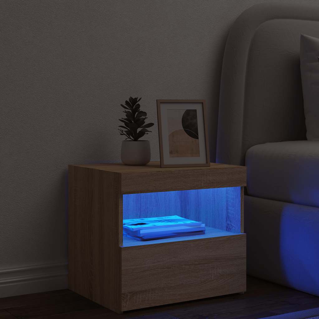 vidaXL Bedside Cabinet with LED Lights Sonoma Oak 50x40x45 cm 4