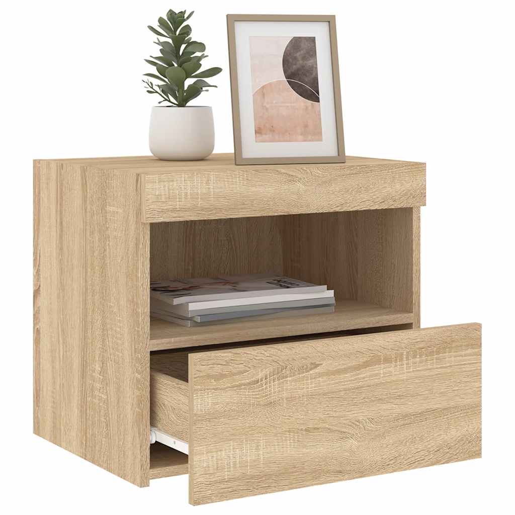 vidaXL Bedside Cabinet with LED Lights Sonoma Oak 50x40x45 cm 5