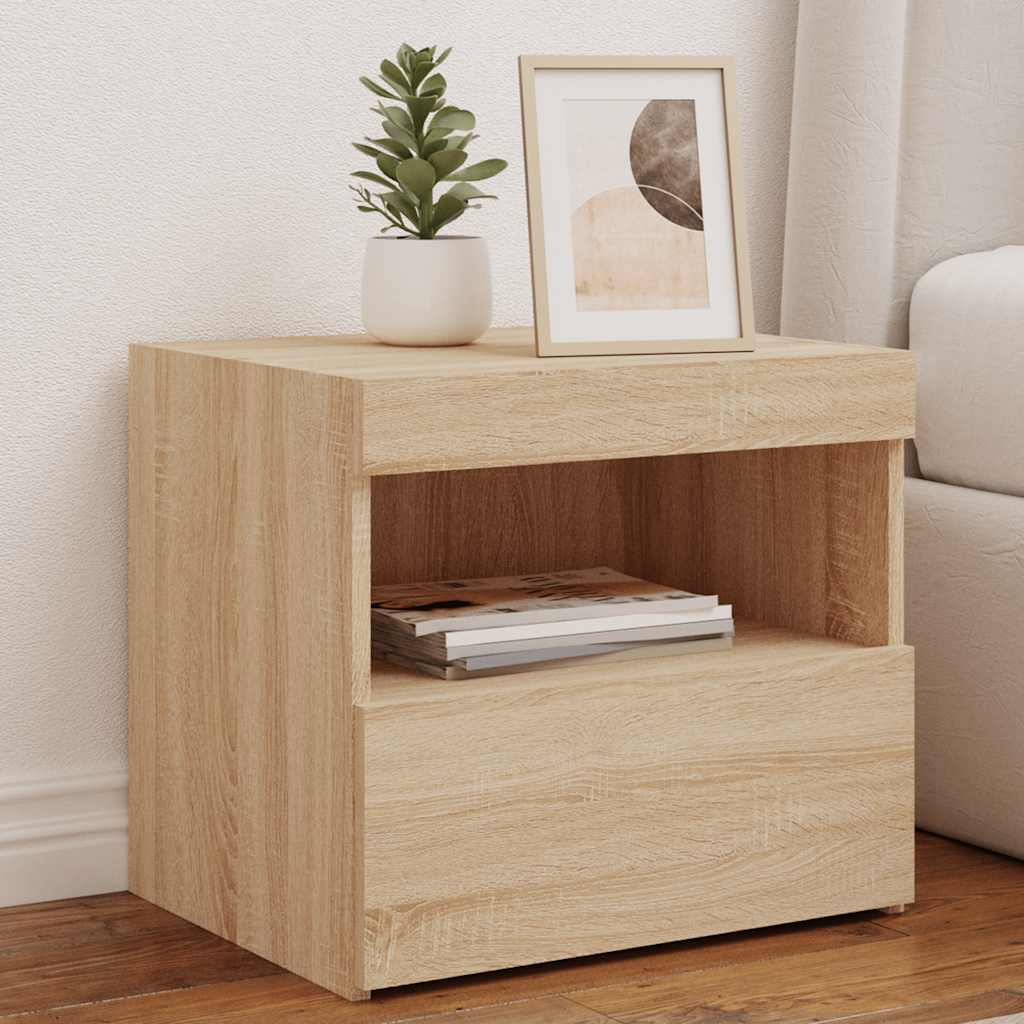 vidaXL Bedside Cabinet with LED Lights Sonoma Oak 50x40x45 cm 1